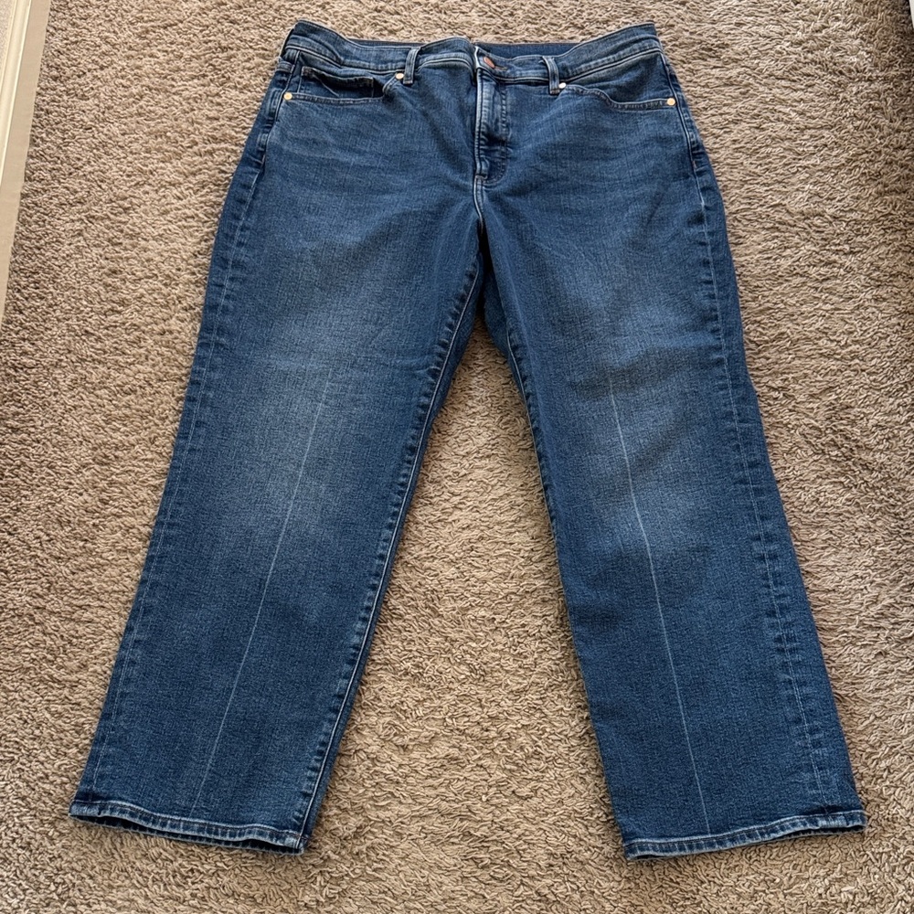 NWOT Express Women's High Rise Size 14L Straight Leg Ankle‎ Length Blue Jeans.